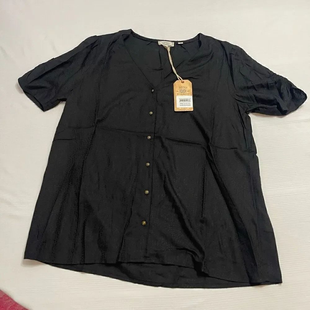 NWT Fat Face Black Heather Button Shirt Top Size 8 New